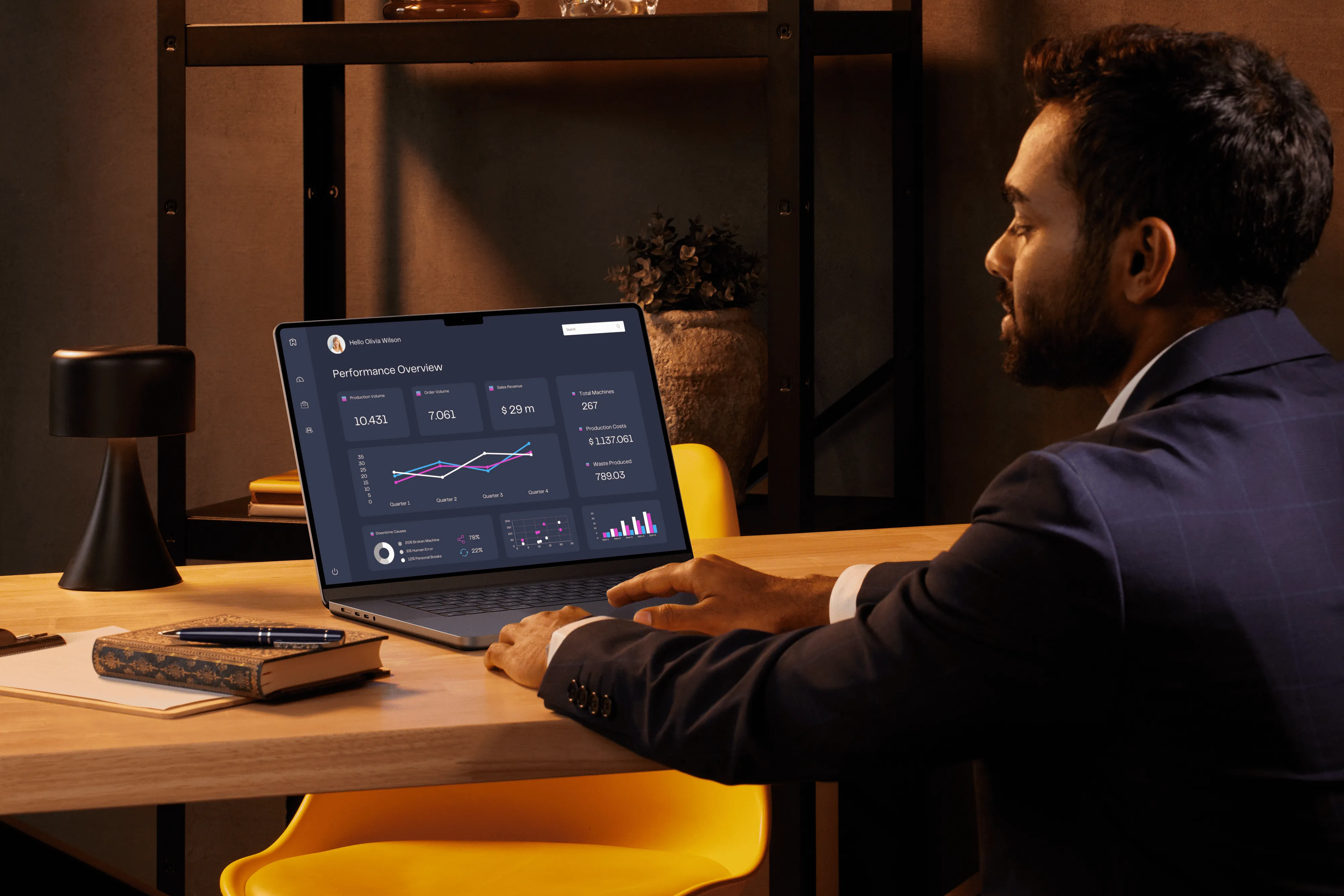 Client looking at their dashboard, satisfied with their results