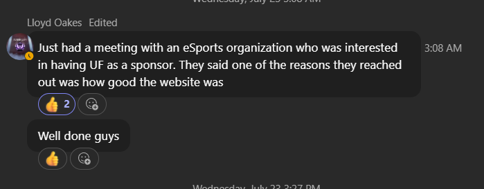 Umbraforged UK, Client Comment: Just had a meeting with an eSports organization who was interested in having UF as a sponsor. They said one of the reasons they reached out was how good the website was. Well done guys