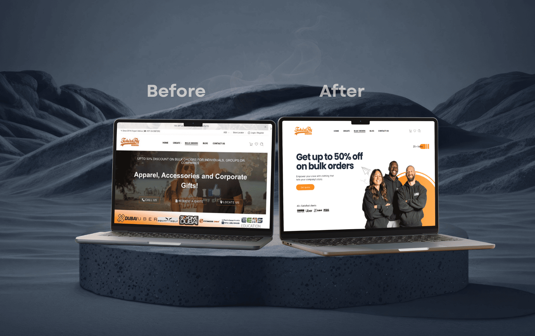 Tshirt Fly landing page before and after