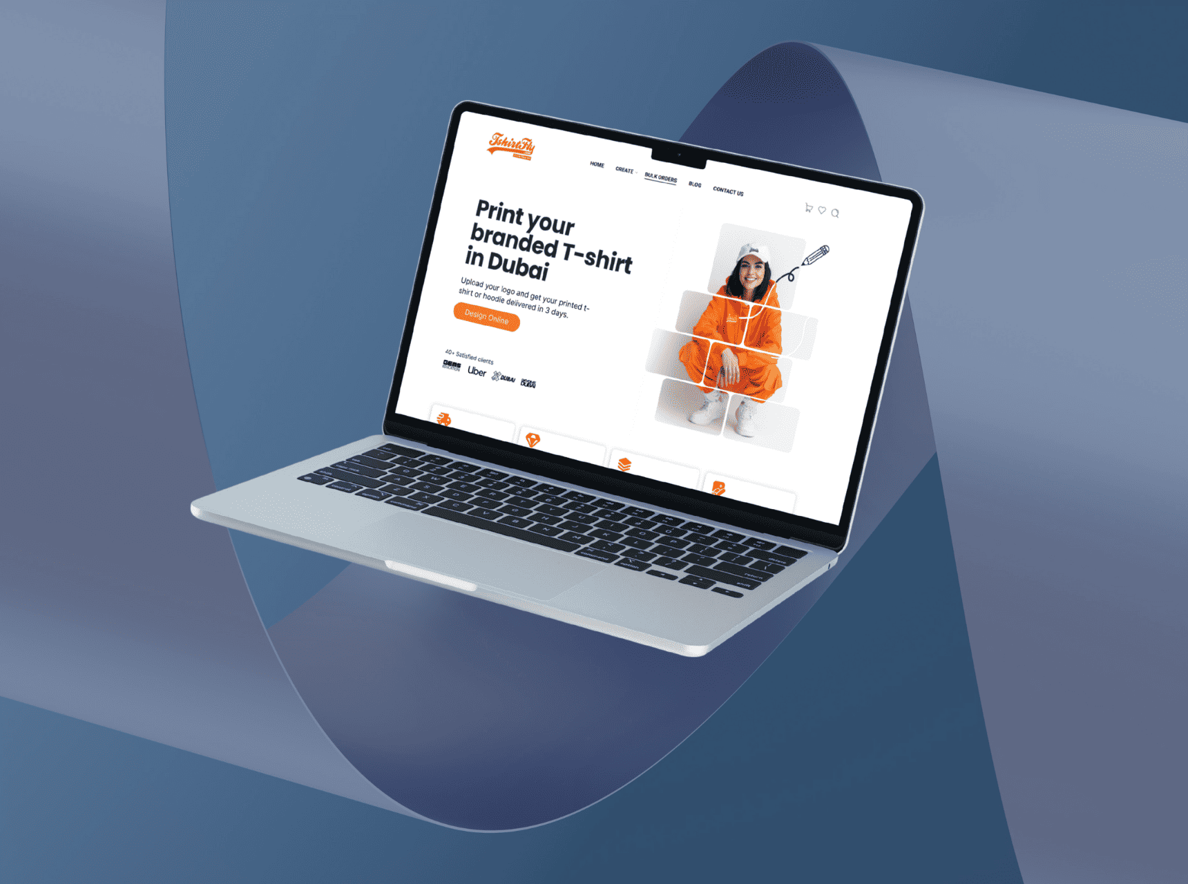 Tshirt Fly landing page on a laptop