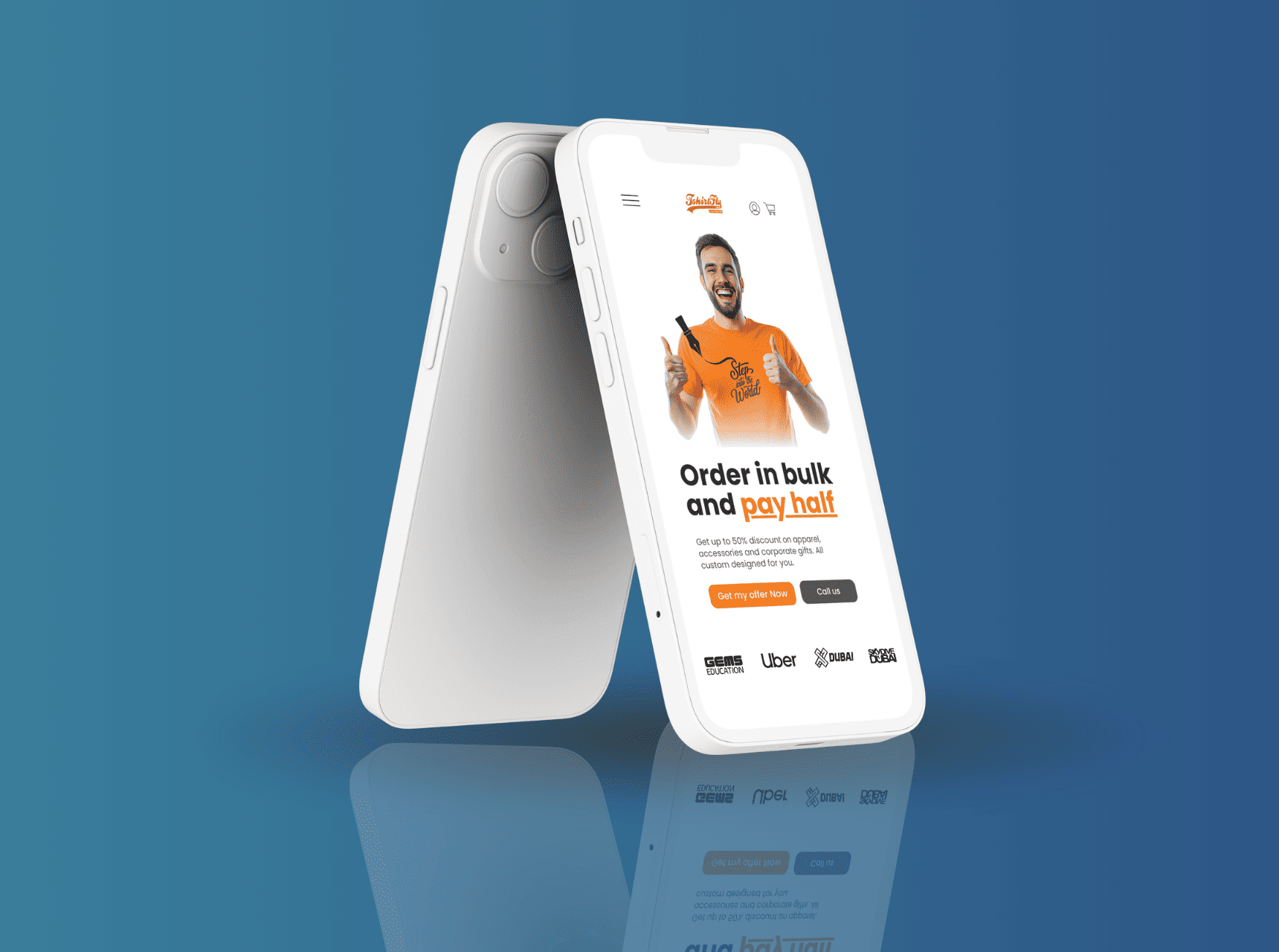 Tshirt Fly landing page as seen on a mobile phone